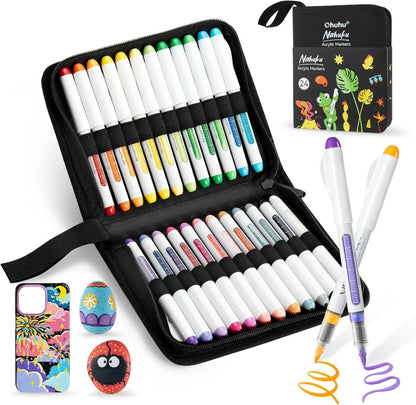 Ohuhu Acrylic Paint Markers Brush Tip Automatic Ink Control Acrylic Markers Pens