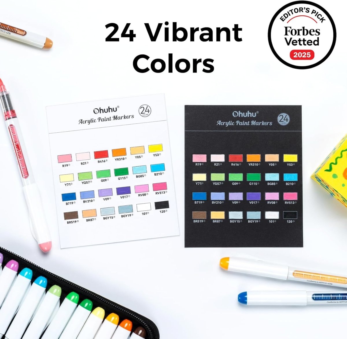 Ohuhu Acrylic Paint Markers Brush Tip Automatic Ink Control Acrylic Markers Pens