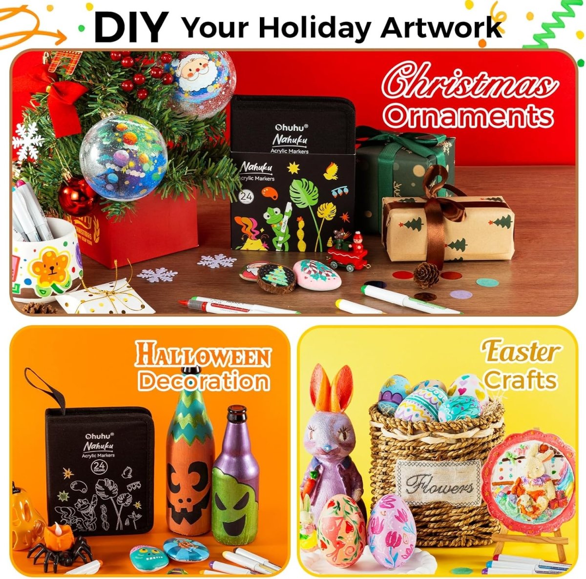 Ohuhu Acrylic Paint Markers Brush Tip Automatic Ink Control Acrylic Markers Pens