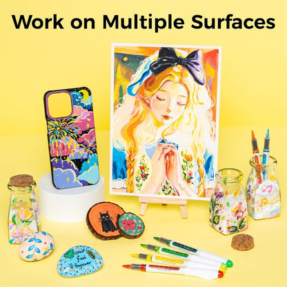 Ohuhu Acrylic Paint Markers Brush Tip Automatic Ink Control Acrylic Markers Pens