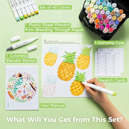 Ohuhu Alcohol Markers Brush and Fine Tip 48-Color Art Sketch Marker Set