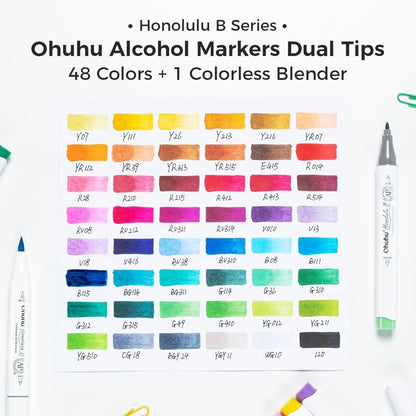 Ohuhu Alcohol Markers Brush and Fine Tip 48-Color Art Sketch Marker Set