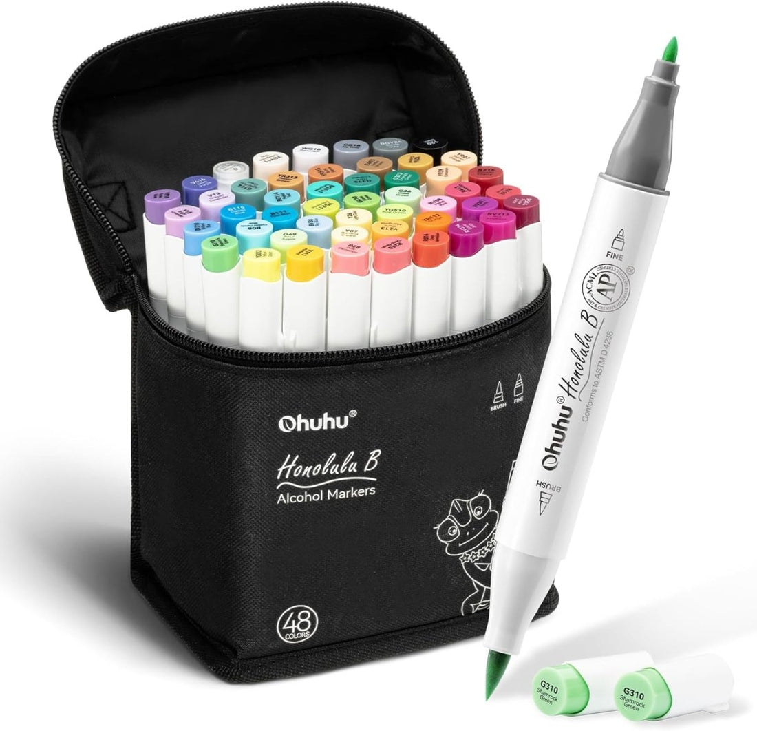 Ohuhu Alcohol Markers Brush and Fine Tip 48-Color Art Sketch Marker Set