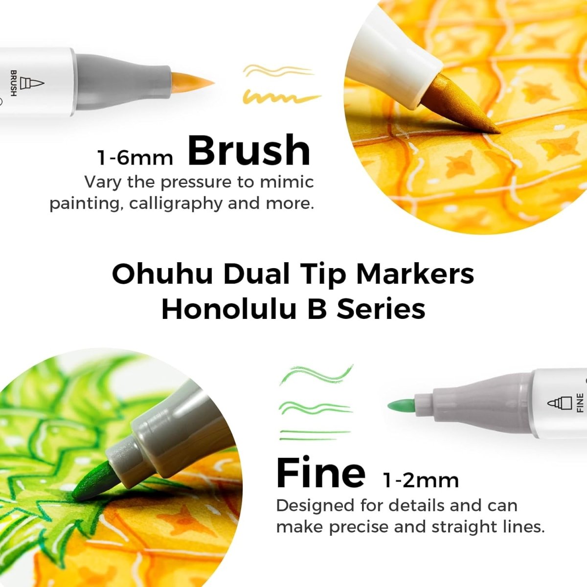 Ohuhu Alcohol Markers Brush and Fine Tip 48-Color Art Sketch Marker Set
