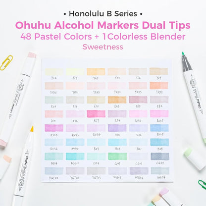 Ohuhu Pastel Markers Brush Tip Alcohol-based Markers Double Tipped 48 Colors
