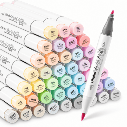 Ohuhu Pastel Markers Brush Tip Alcohol-based Markers Double Tipped 48 Colors