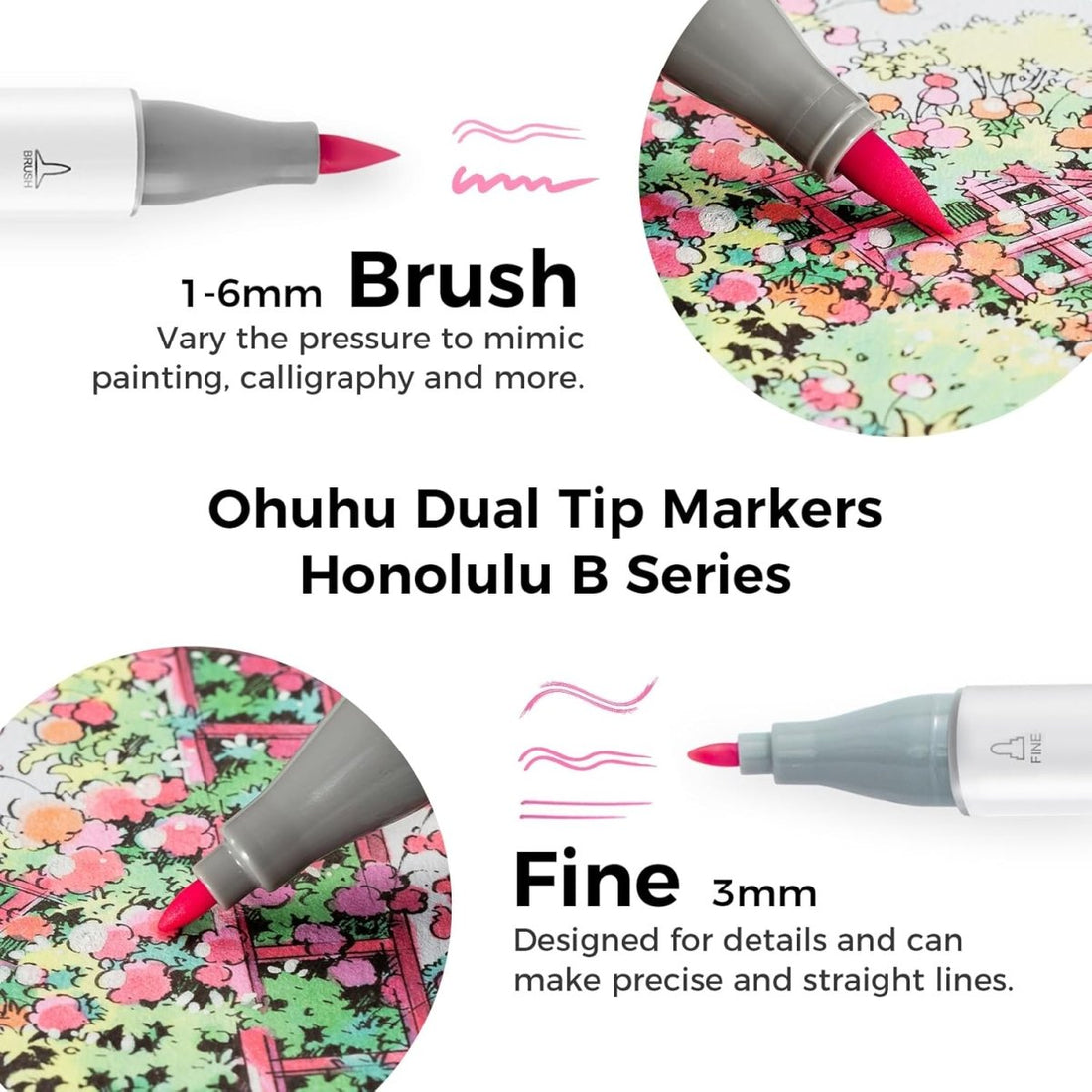 Ohuhu Pastel Markers Brush Tip Alcohol-based Markers Double Tipped 48 Colors