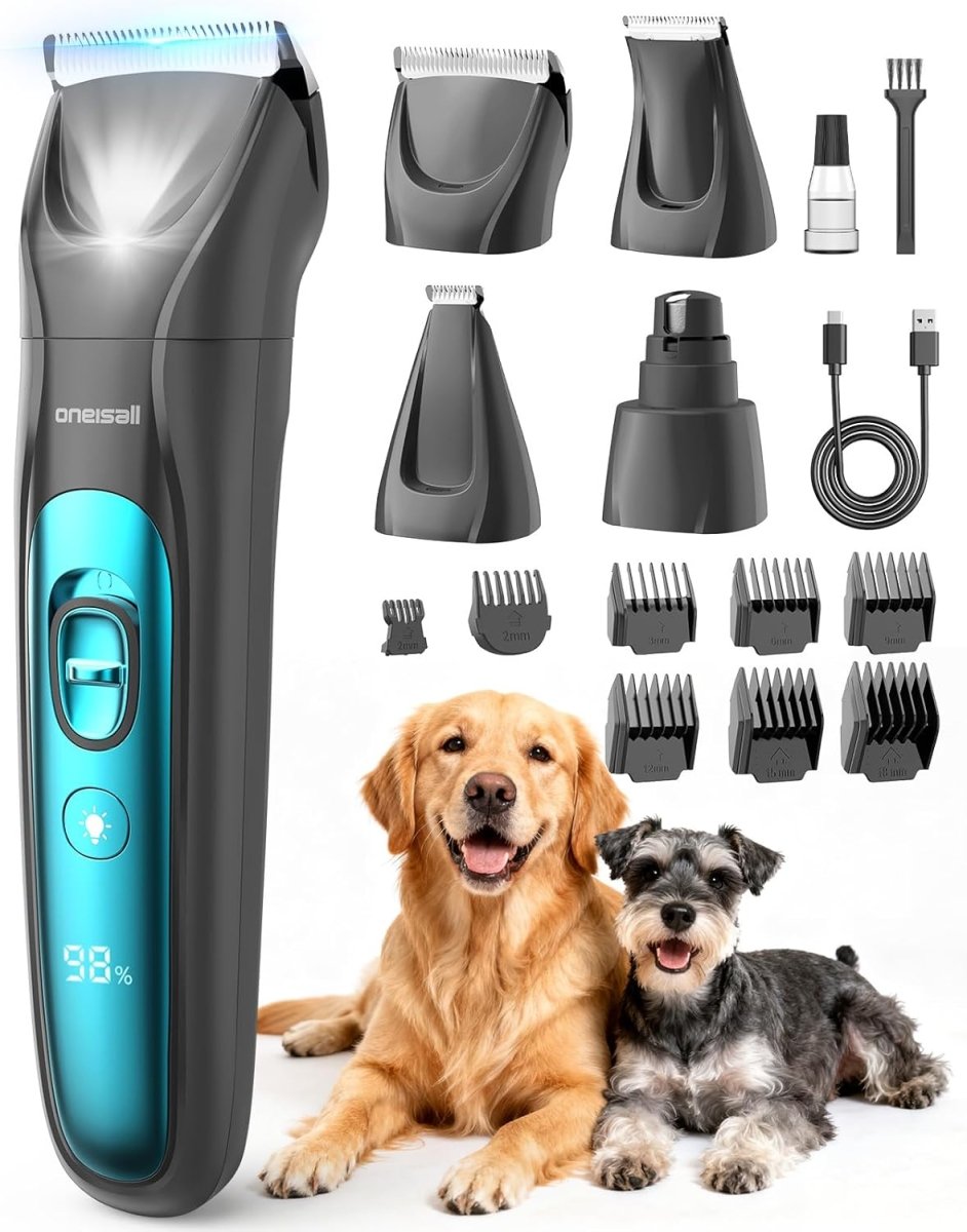 Oneisall Dog Clippers &amp; Paw Trimmer 4 in 1 Grooming Kit Cordless Silent Pet Shaver