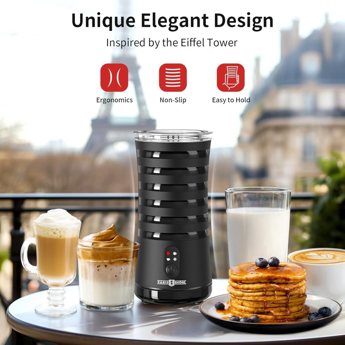 Paris Rhône Milk Frother 4-in-1 Milk Steamer Hot &amp; Cold Foam Milk Warmer