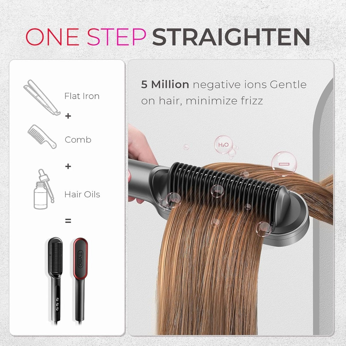 TYMO Ring Plus Hair Straightener Brush Ionic Straightening Brush &amp; Hair Iron