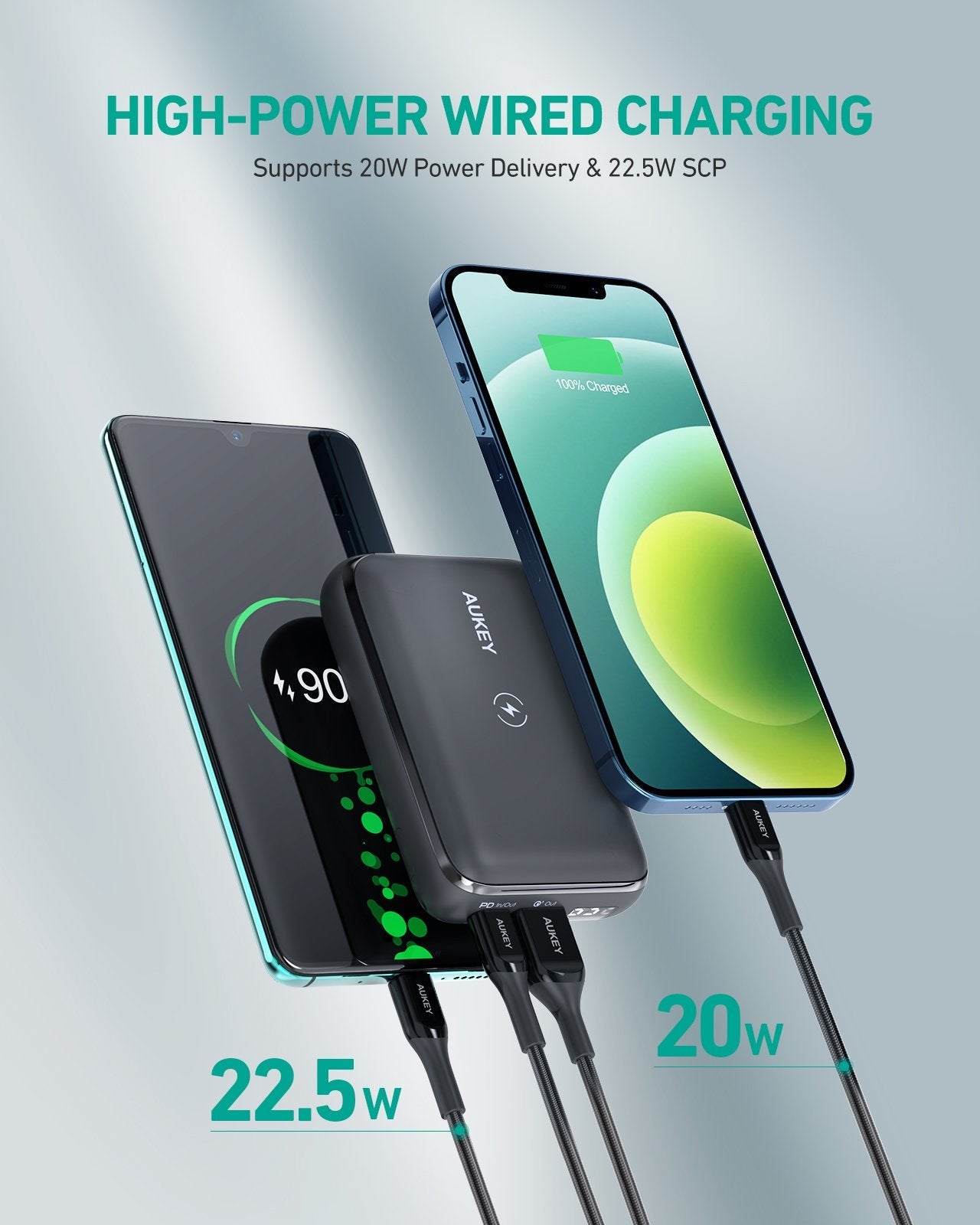AUKEY Wireless 10000mAh USB-C PD QC3.0 Portable Phone Charger Power Bank Battery