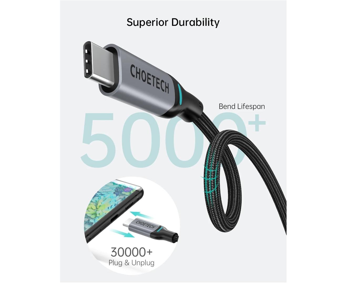 CHOETECH 100W USB-C Type C PD Braided Fast Charging Cable Power Delivery 1.8m