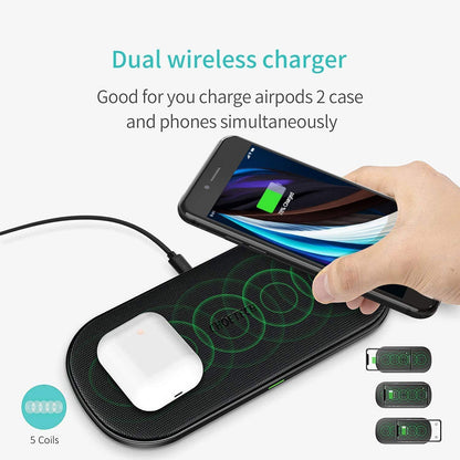 CHOETECH Dual Fast Wireless Charger 5 Coils Qi Certified Charging Pad