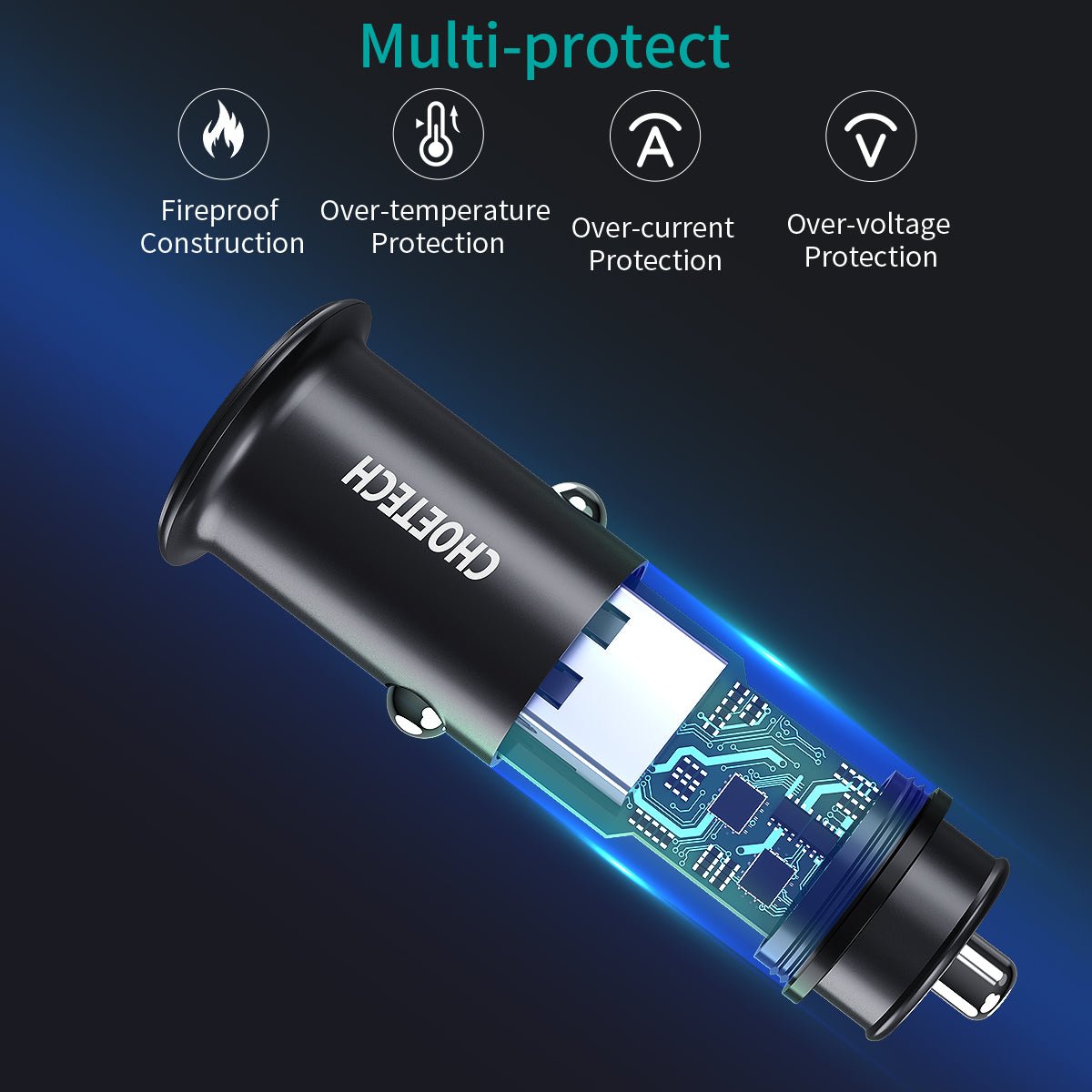 CHOETECH Dual Port 30W USB-C USB Car Charger Type-C Power Delivery Quick Charge