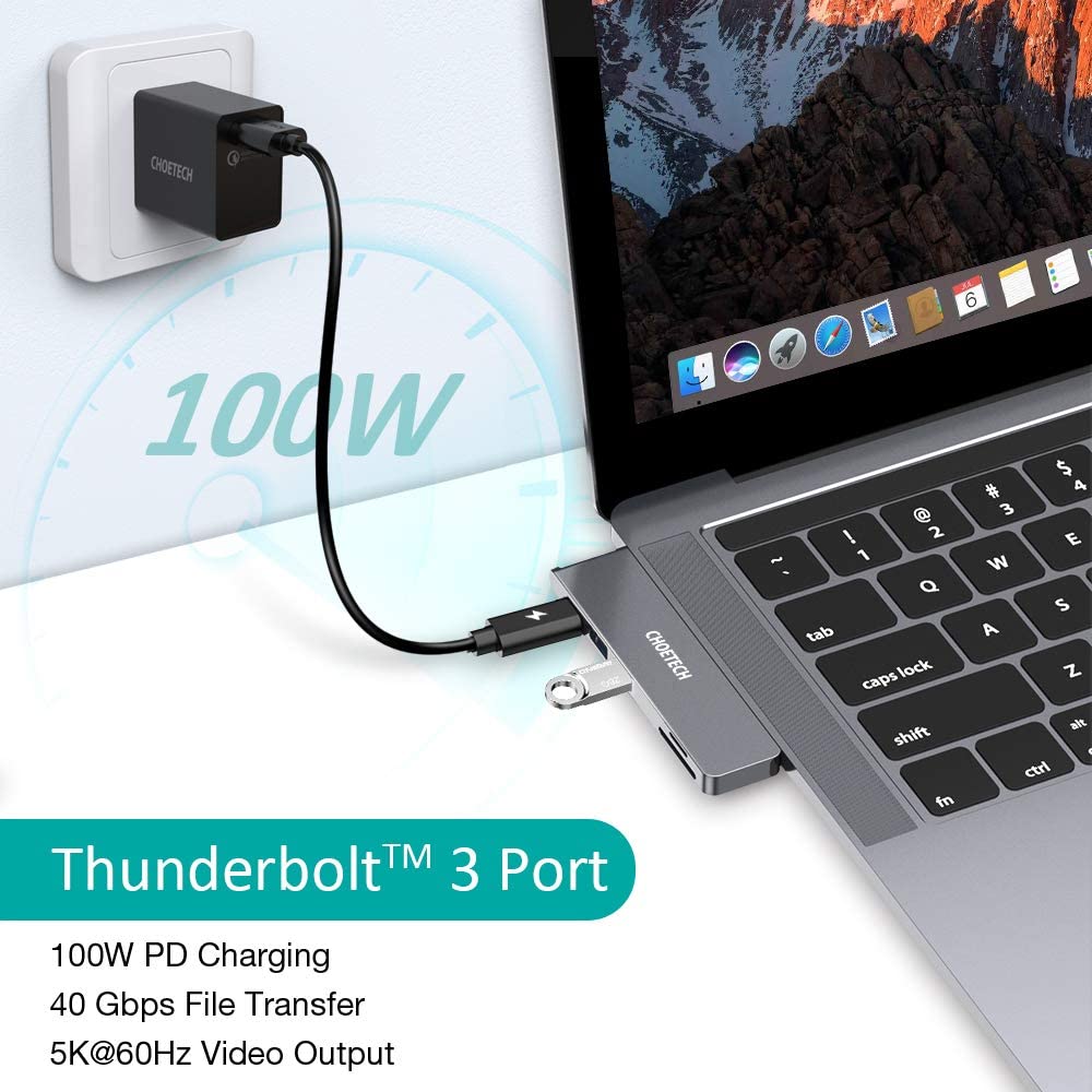 CHOETECH USB C Hub 7-in-1 USB C Hub Adapter with Thunderbolt 3 PD 100W 4K HDMI