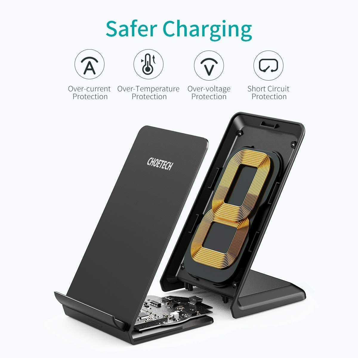 CHOETECH Wireless Charger Qi-Certified 10W Fast Charging Stand (with AC Adapter)