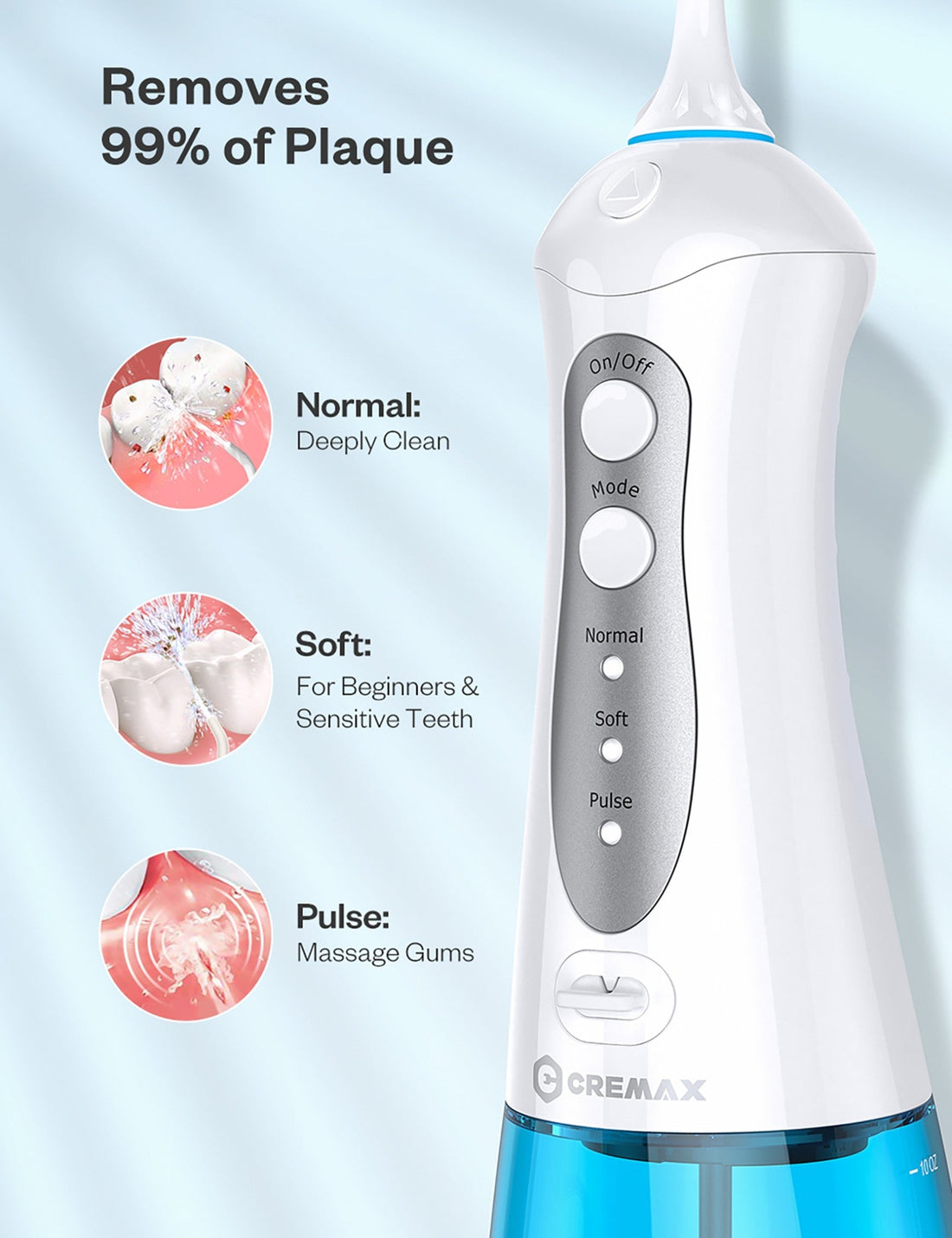 CREMAX Dental Water Flosser Cordless Portable Ultra Oral Irrigator Teeth Cleaner