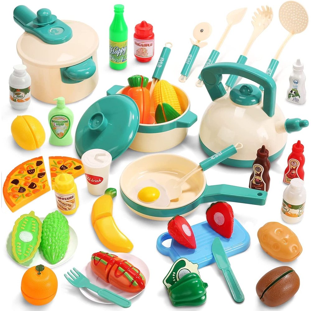 CUTE STONE 40PCS Kids Play Kitchen Accessories Play Cooking Toys Food Cookware