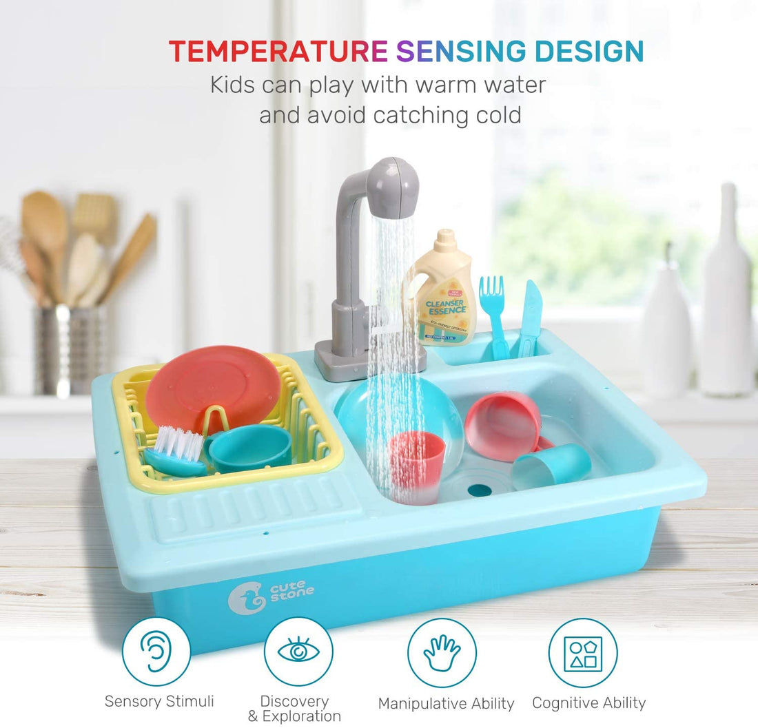 CUTE STONE Color Changing Kitchen Sink Toys Electric Dishwasher Playing Toy Kids