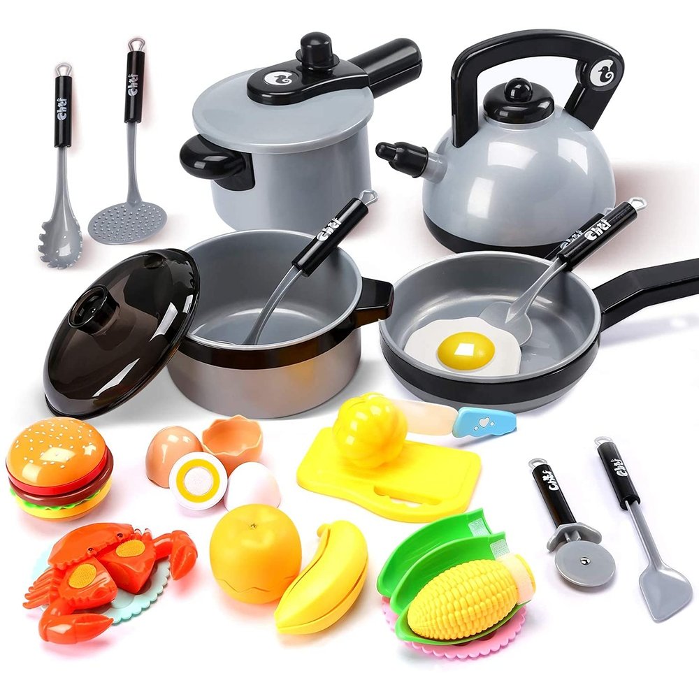 CUTE STONE Kids Kitchen Pretend Play Toy Cooking Set Cookware Pots Pans Playset