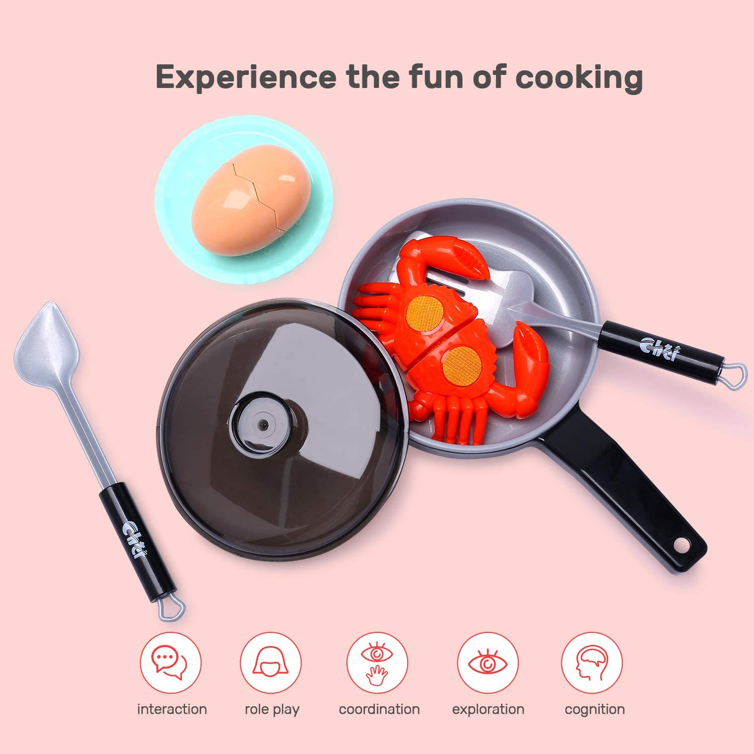 CUTE STONE Kids Kitchen Pretend Play Toy Cooking Set Cookware Pots Pans Playset