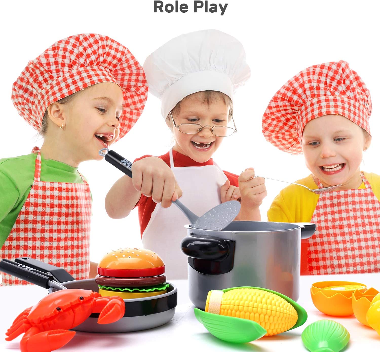 CUTE STONE Kids Kitchen Pretend Play Toy Cooking Set Cookware Pots Pans Playset