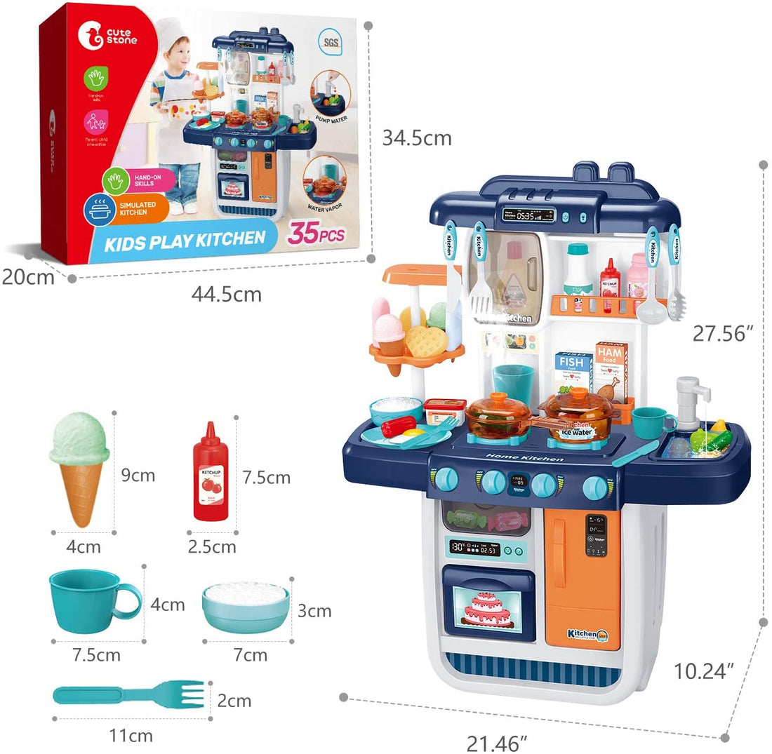 CUTE STONE Little Kitchen Playset Kids Play Sink Dessert Shelf Toy Running Water