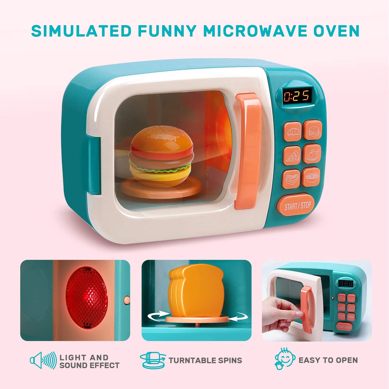 CUTE STONE Microwave Toys Kitchen Play Set Kids Pretend Electronic Oven Cookware