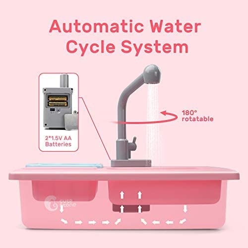 CUTE STONE Play Kitchen Sink Toys Electric Dishwasher Playing Toy Color Changing