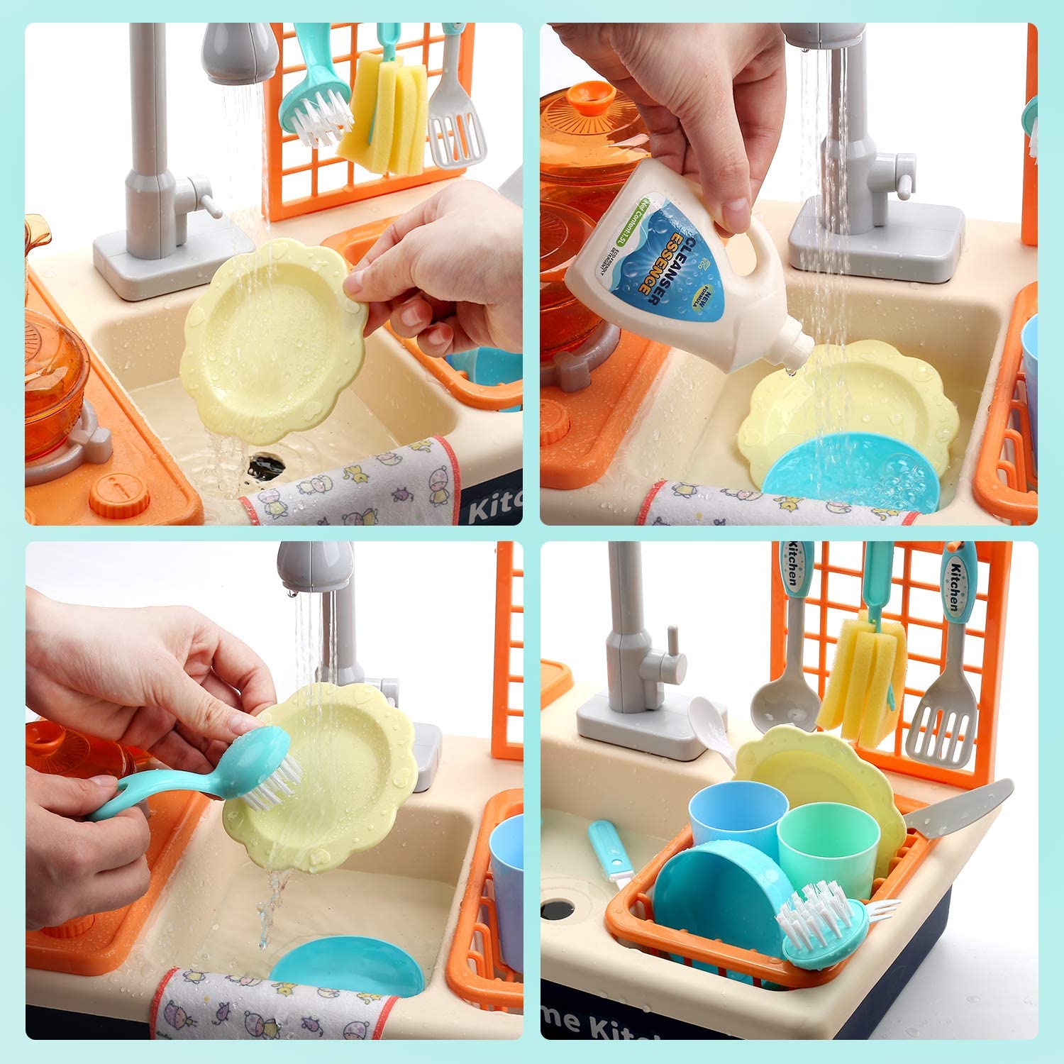 CUTE STONE Pretend Play Kitchen Sink Toys Play Cooking Stove Pot Pan Tableware