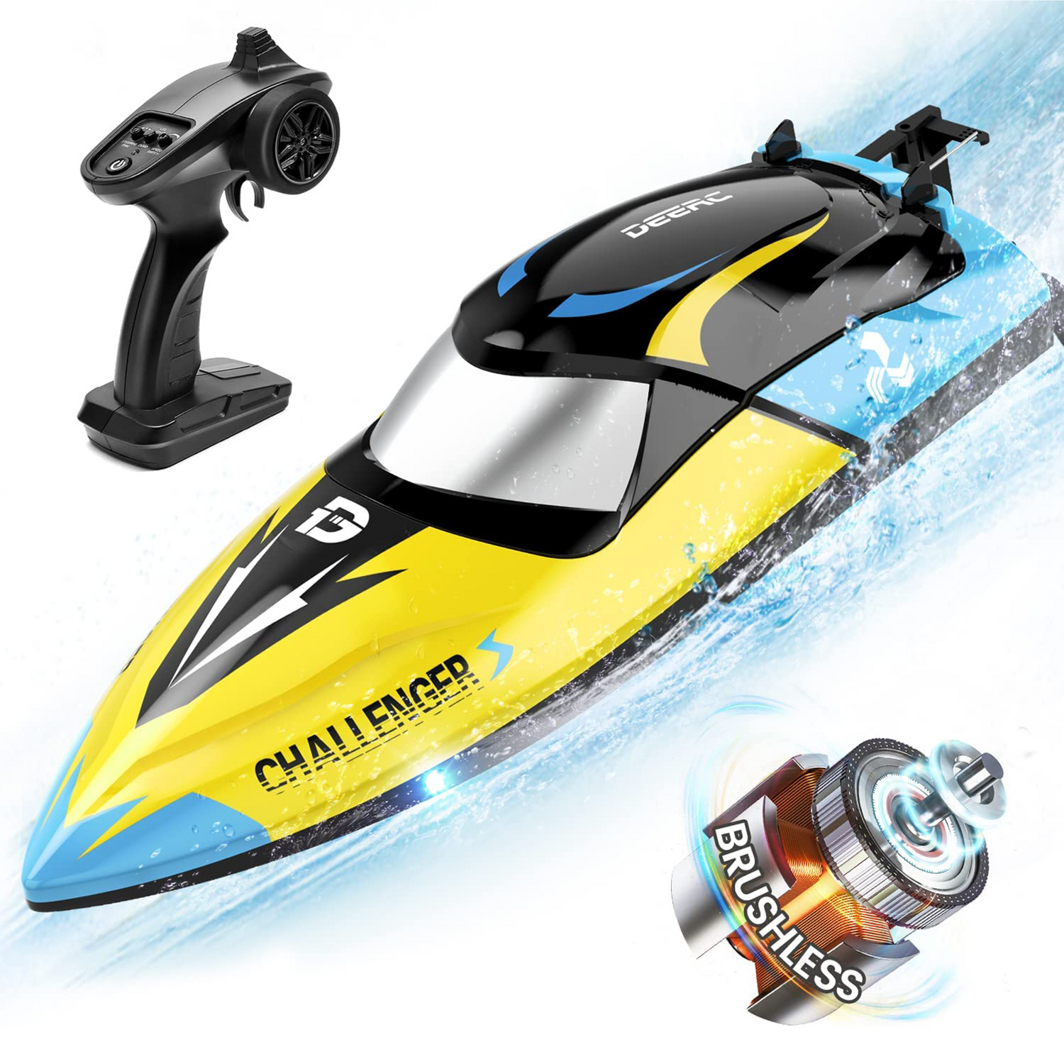DEERC Brushless RC Boat Remote Control Boats 2.4GHz Racing LED Lights Pool Lake