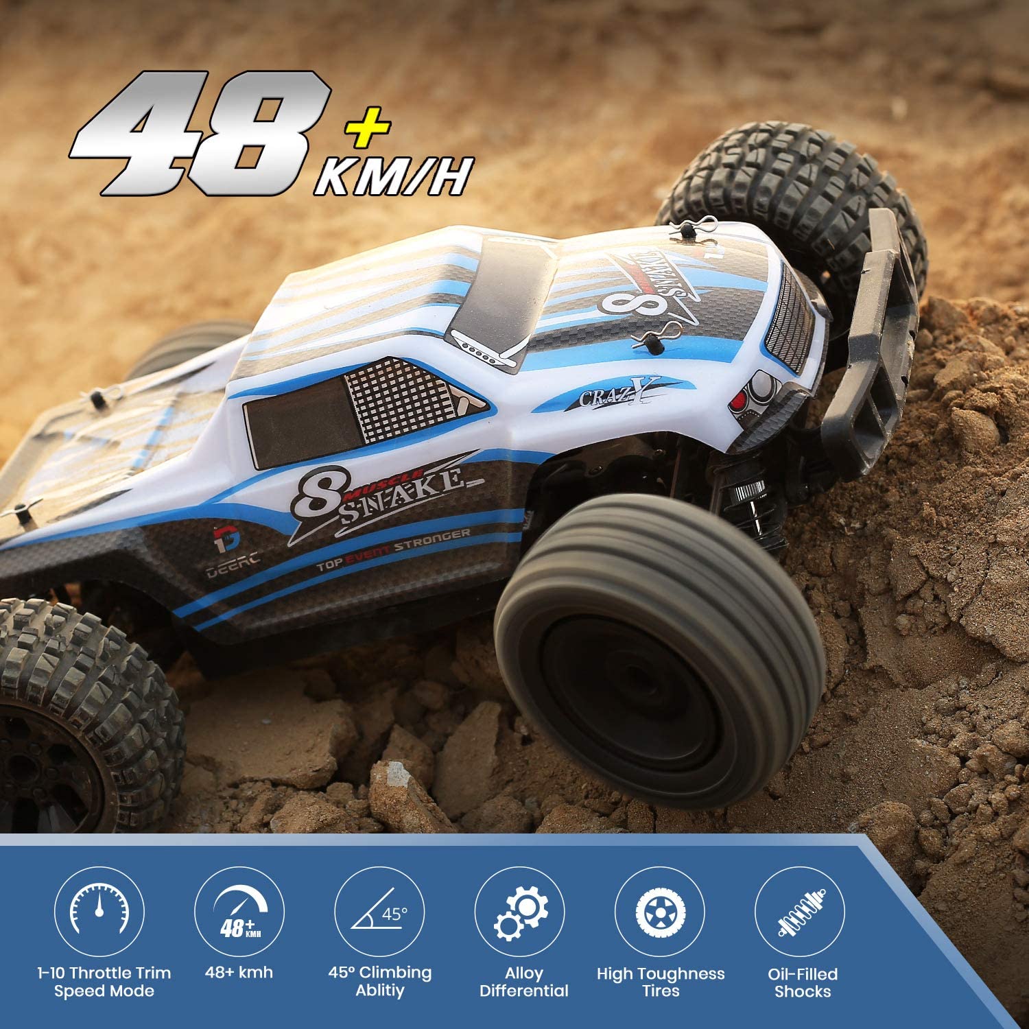 DEERC 9200E RC Car High Speed Remote Control Car 1:10 Scale 4WD Monster Truck