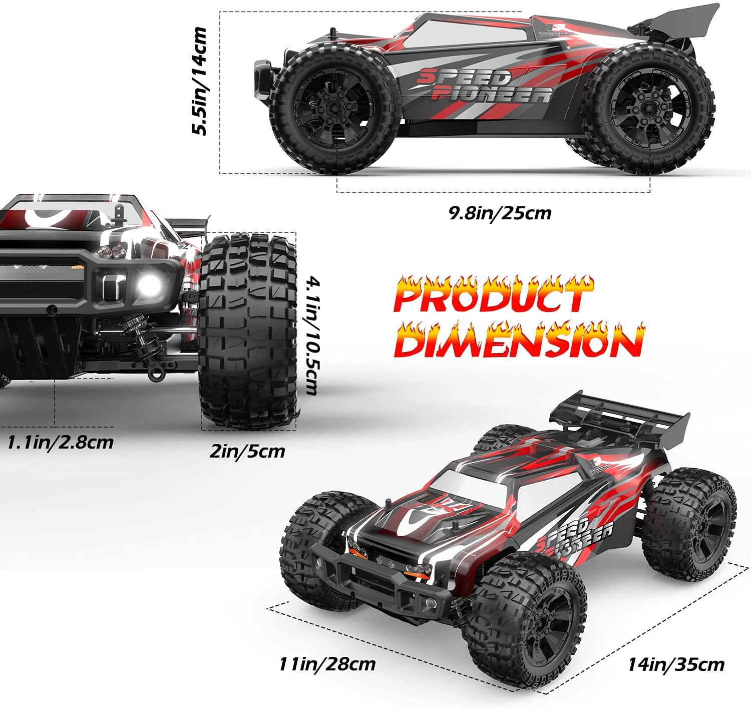 DEERC 9206E RC Car High Speed Remote Control Car 1:10 Scale 4WD Monster Truck