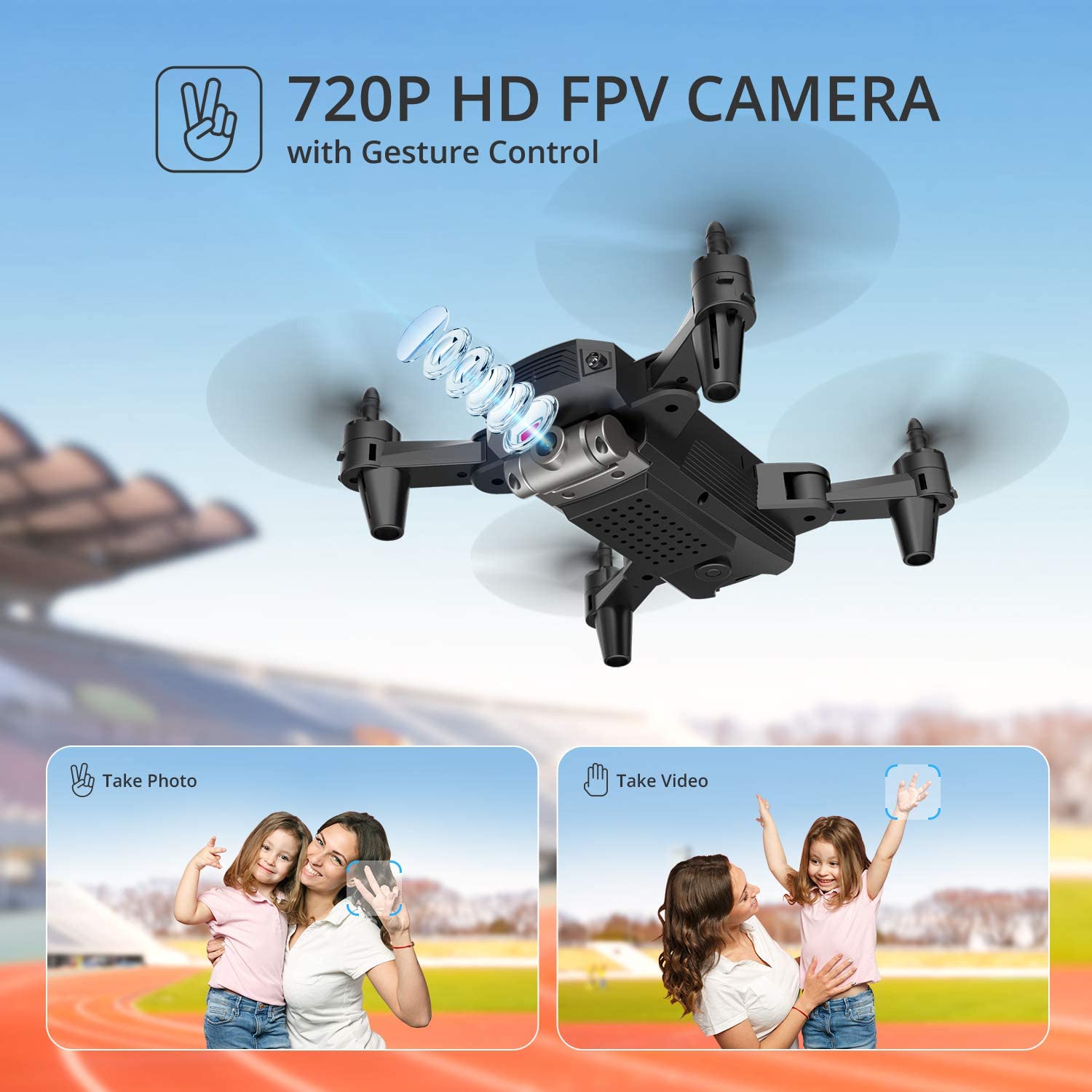 DEERC D20 Mini Drone 720P HD FPV Camera Remote Control 2 Batteries Carrying Bag