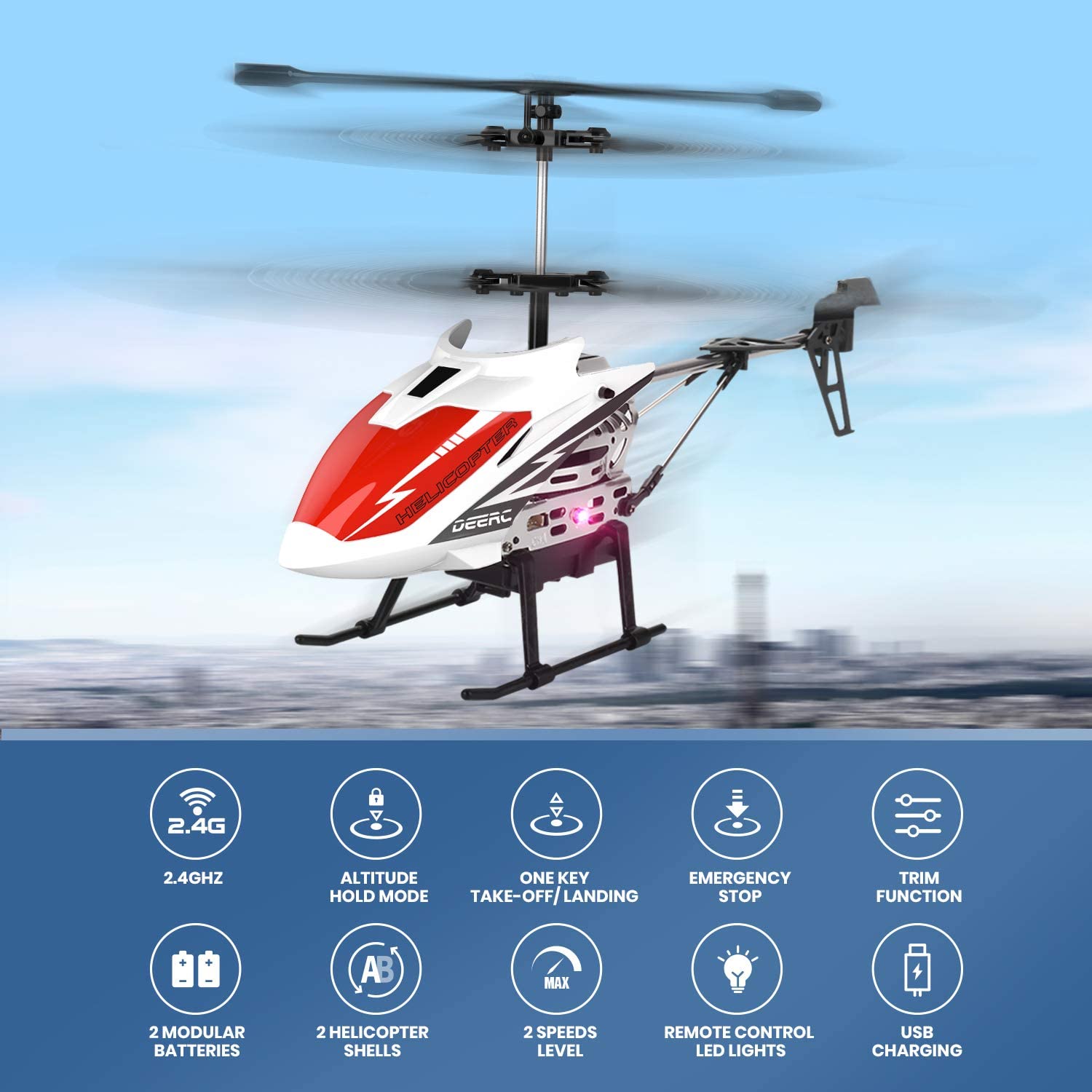 DEERC DE51 Remote Control Helicopter Altitude Hold RC Helicopters Aircraft Toy