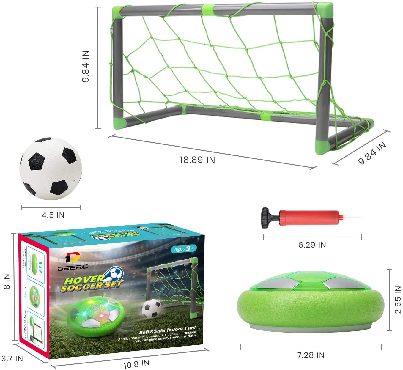 DEERC Kids Game Toys Hover Soccer Ball Set Rechargeable Air Soccer with 2 Goals