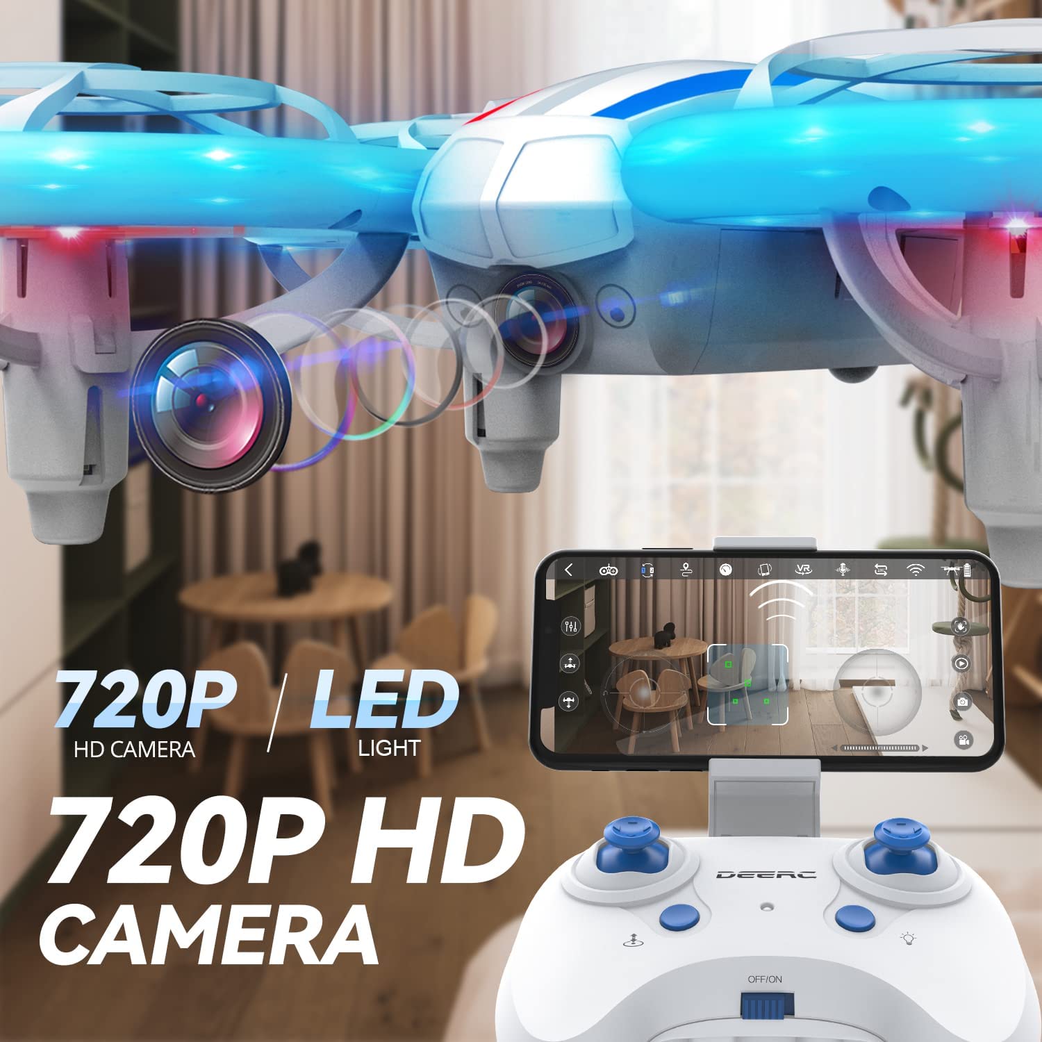 DEERC D70 Mini Drone with Camera,720P HD FPV Foldable Drones,2  Batteries,One Key Start,Headless Mode,Altitude Hold,360 Flip,Drone for  Kids,Toys Gifts