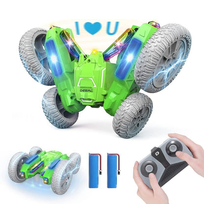 DEERC RC Stunt Car Remote Control Toys Flashing Lights 360 Degrees Rotating Kids