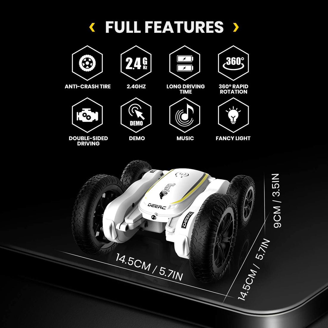 DEERC RC Stunt Cars Remote Control Car Toys for Kids 4WD Rotating 360 Vehicles