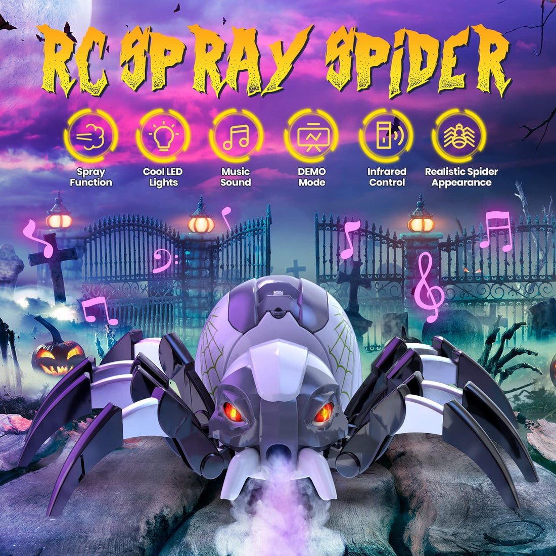 DEERC Remote Control Spider Robot RC Toy with Spray and Lights for Kids Gift