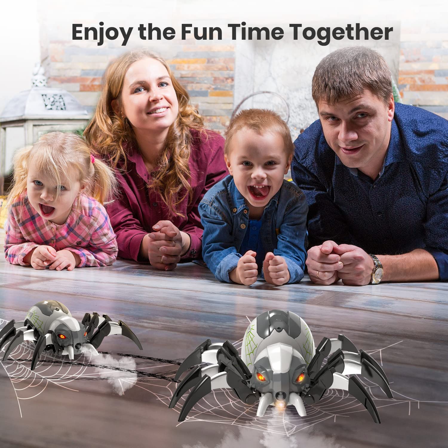 DEERC Remote Control Spider Robot RC Toy with Spray and Lights for Kids Gift