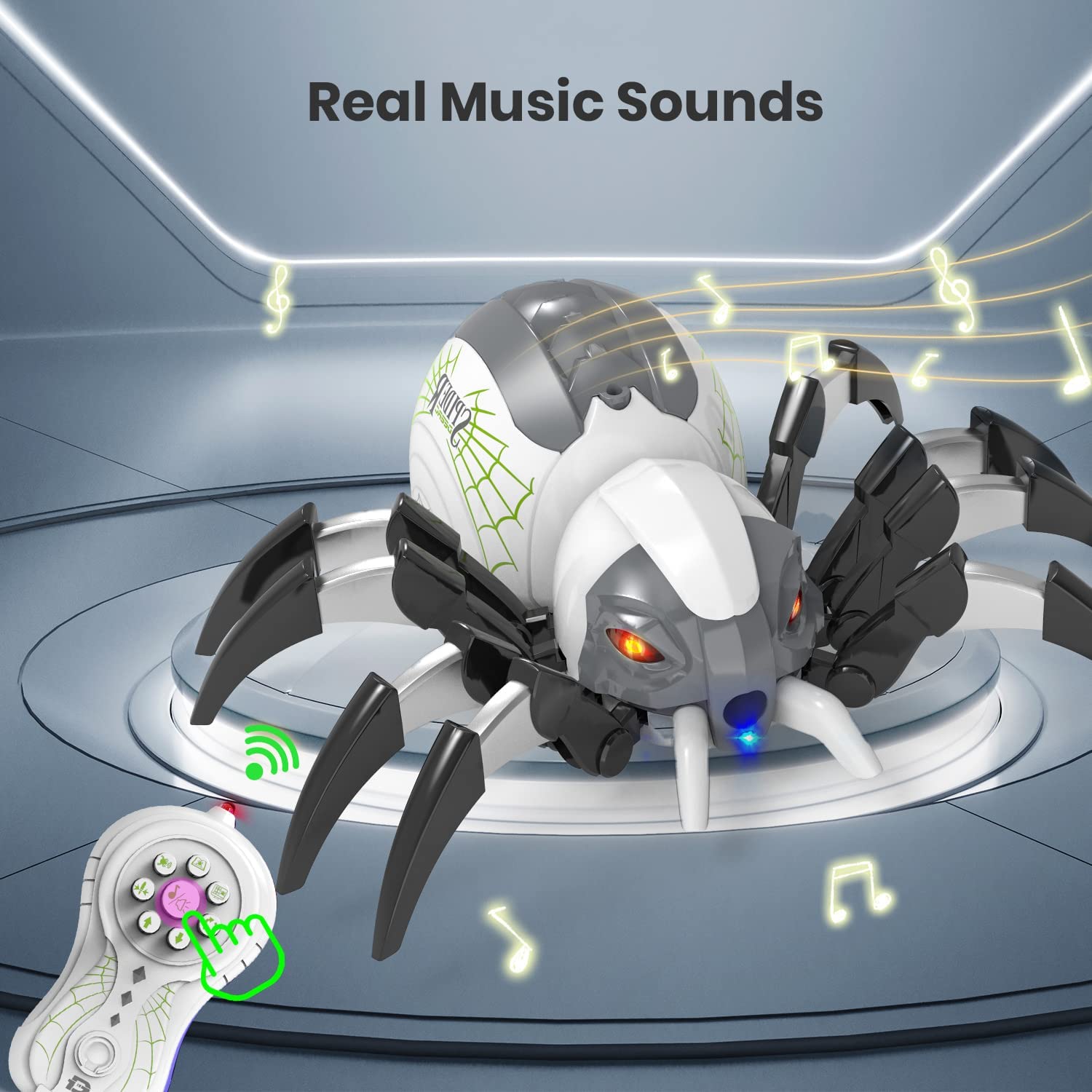 DEERC Remote Control Spider Robot RC Toy with Spray and Lights for Kids Gift