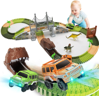 EagleStone Dinosaur Toys 194 Pcs Race Car Track Set for Kids Train Tracks Cars
