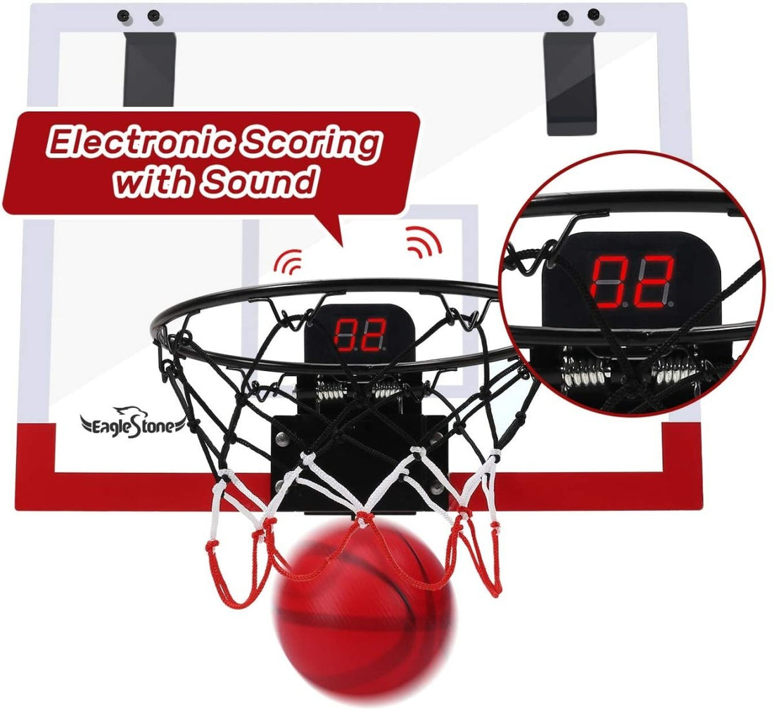 EagleStone Indoor Mini Basketball Hoop Set for Kids Over The Door Toddler 2 Ball