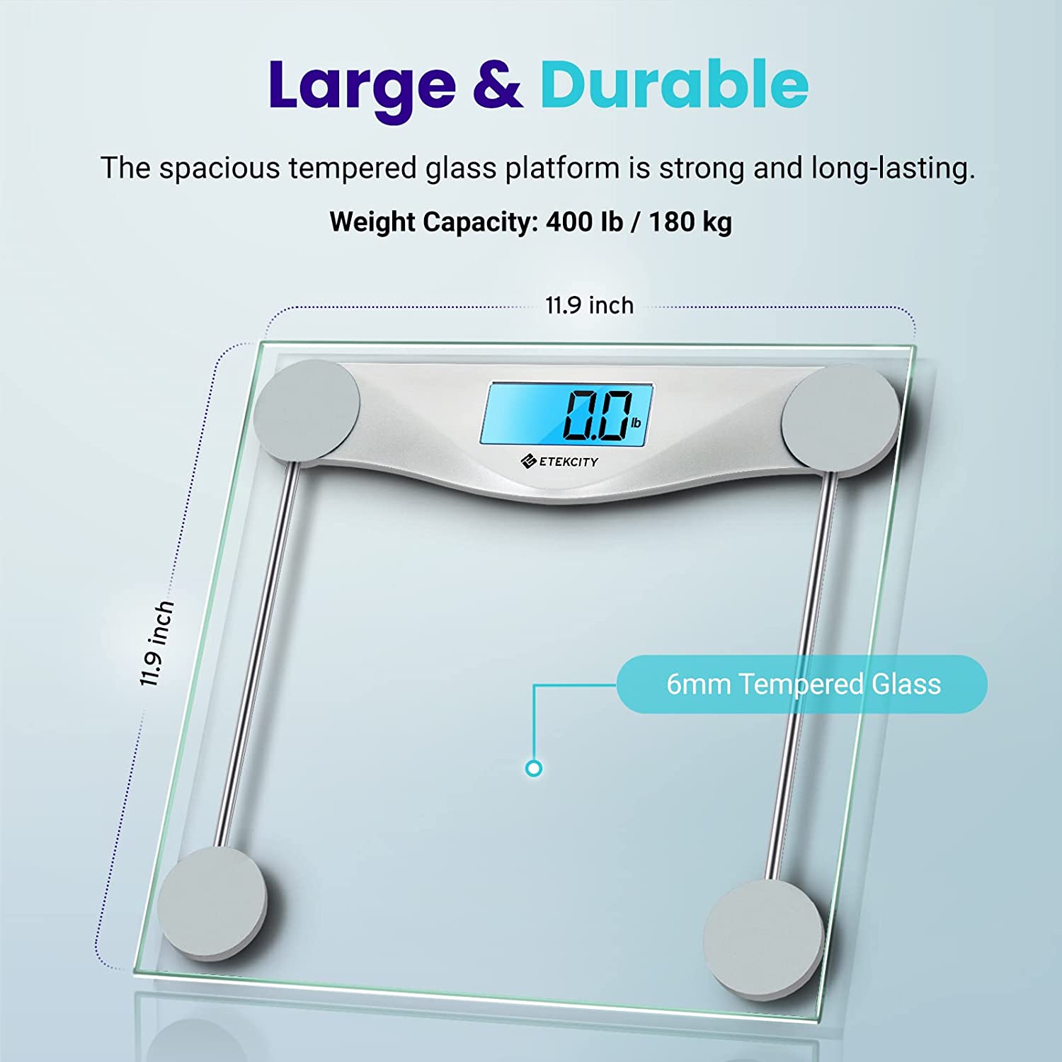 Etekcity Digital Body Weight Scale Bathroom LCD Backlight Display Tempered Glass