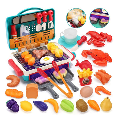 HOLYFUN 42Pcs Kids BBQ Grill Toy Barbecue Kitchen Cooking Playset Pretend Toys