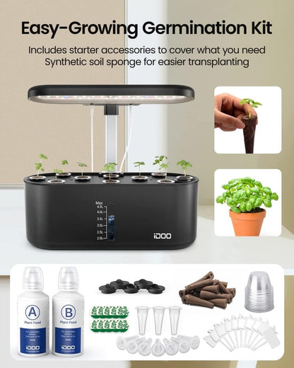 iDOO 10 Pods Hydroponics Growing System Indoor Herb Garden Germination Kit LED