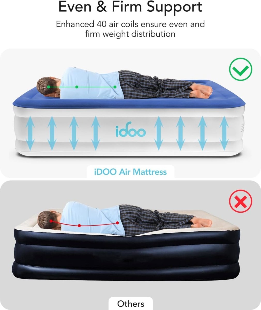iDOO Queen Size Air Mattress Inflatable Bed with Built-in Electric Pump Portable
