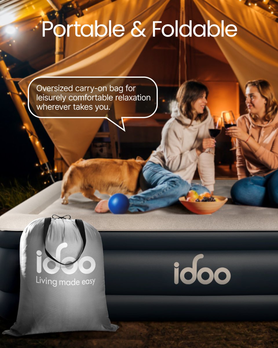 iDOO Single Size Air Mattress Inflatable Bed w/ Built-in Electric Pump Portable