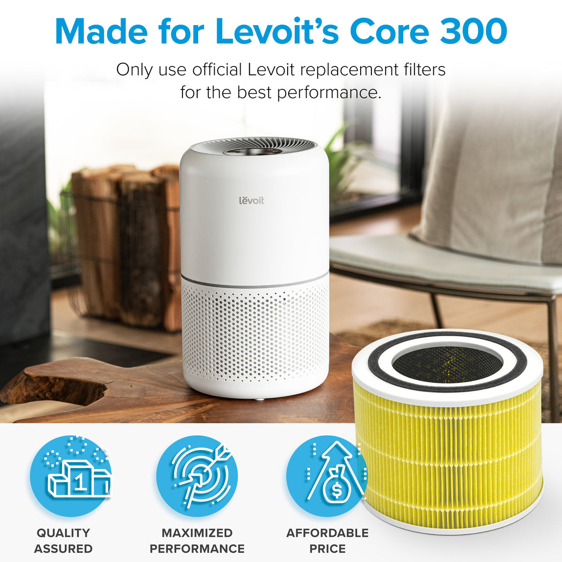 LEVOIT Core 300 Air Purifier 3-in-1 True HEPA Pet Allergy Replacement Filter